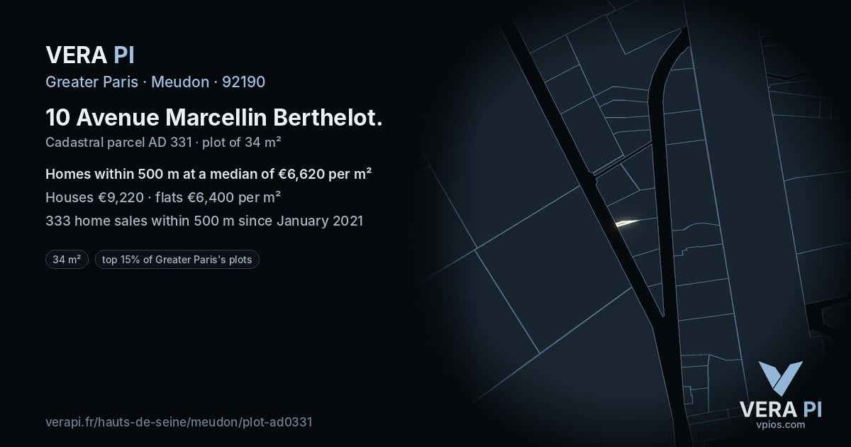 10 Avenue Marcellin Berthelot, Meudon at night – the plot lit, the parcels around coloured by the prices near them