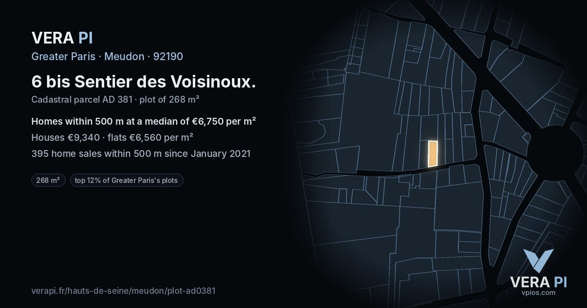 6 bis Sentier des Voisinoux, Meudon at night – the plot lit, the parcels around coloured by the prices near them