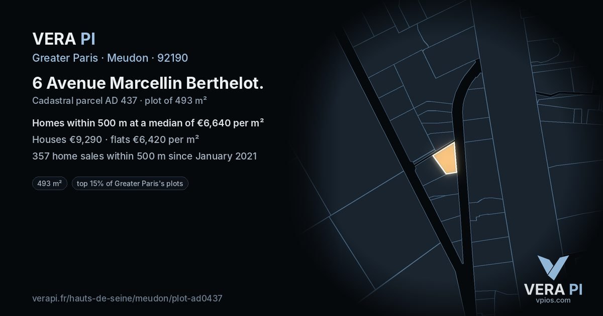 6 Avenue Marcellin Berthelot, Meudon at night – the plot lit, the parcels around coloured by the prices near them