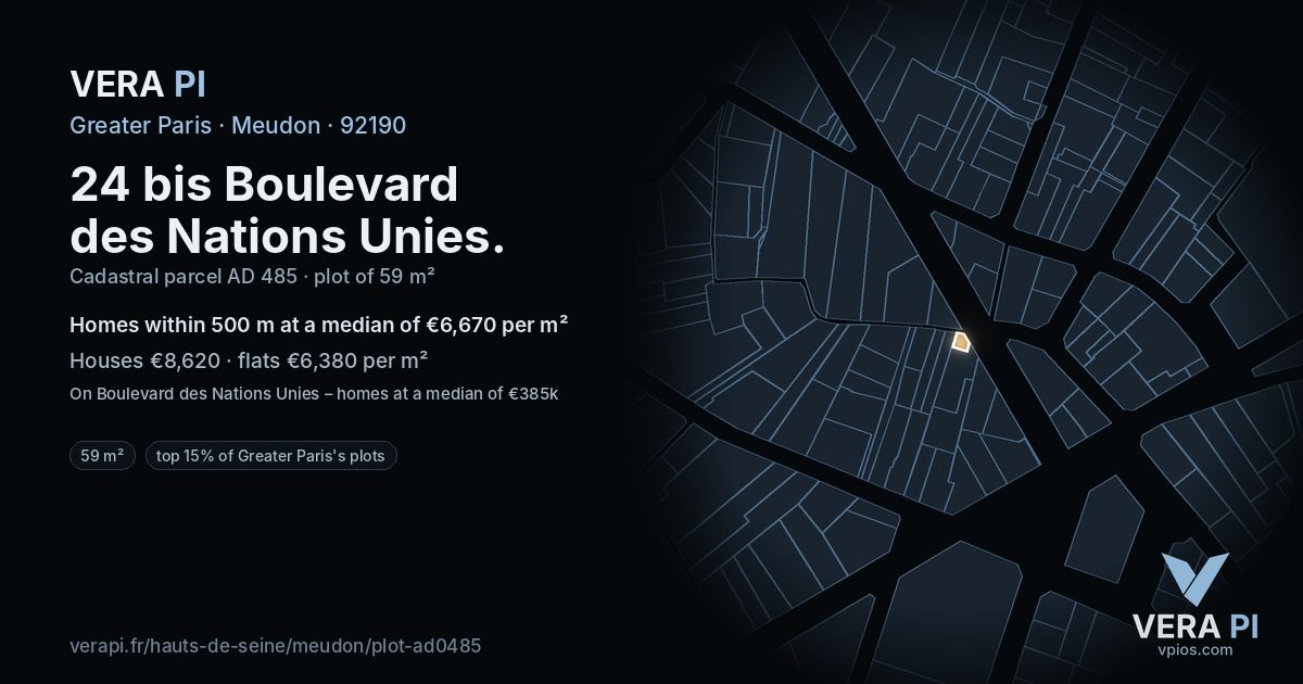 24 bis Boulevard des Nations Unies, Meudon at night – the plot lit, the parcels around coloured by the prices near them