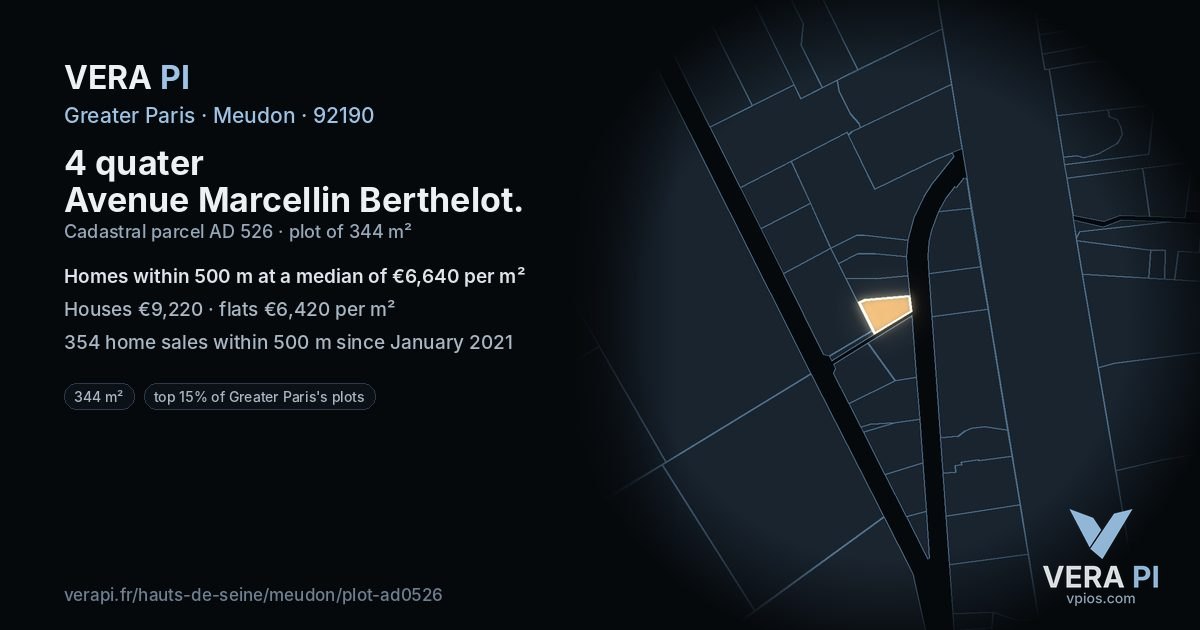 4 quater Avenue Marcellin Berthelot, Meudon at night – the plot lit, the parcels around coloured by the prices near them