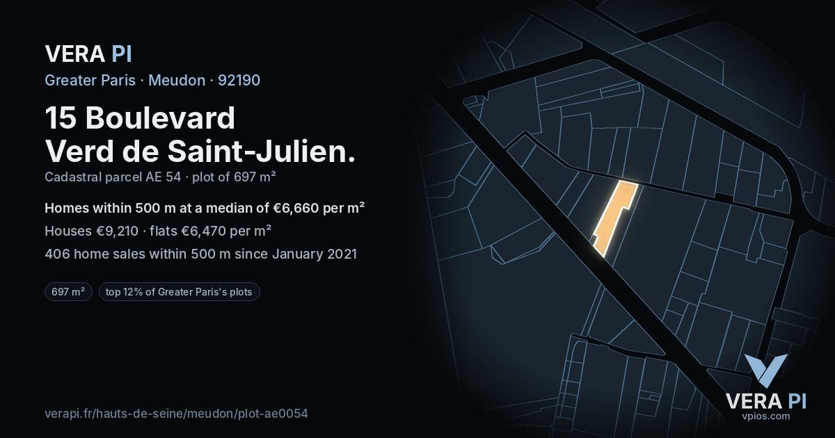 15 Boulevard Verd de Saint-Julien, Meudon at night – the plot lit, the parcels around coloured by the prices near them