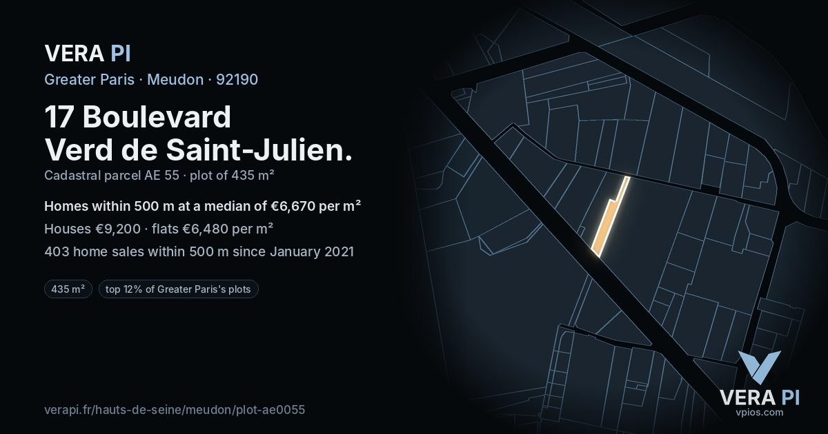 17 Boulevard Verd de Saint-Julien, Meudon at night – the plot lit, the parcels around coloured by the prices near them