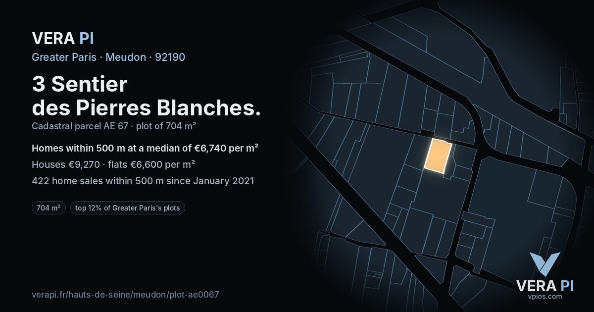 3 Sentier des Pierres Blanches, Meudon at night – the plot lit, the parcels around coloured by the prices near them