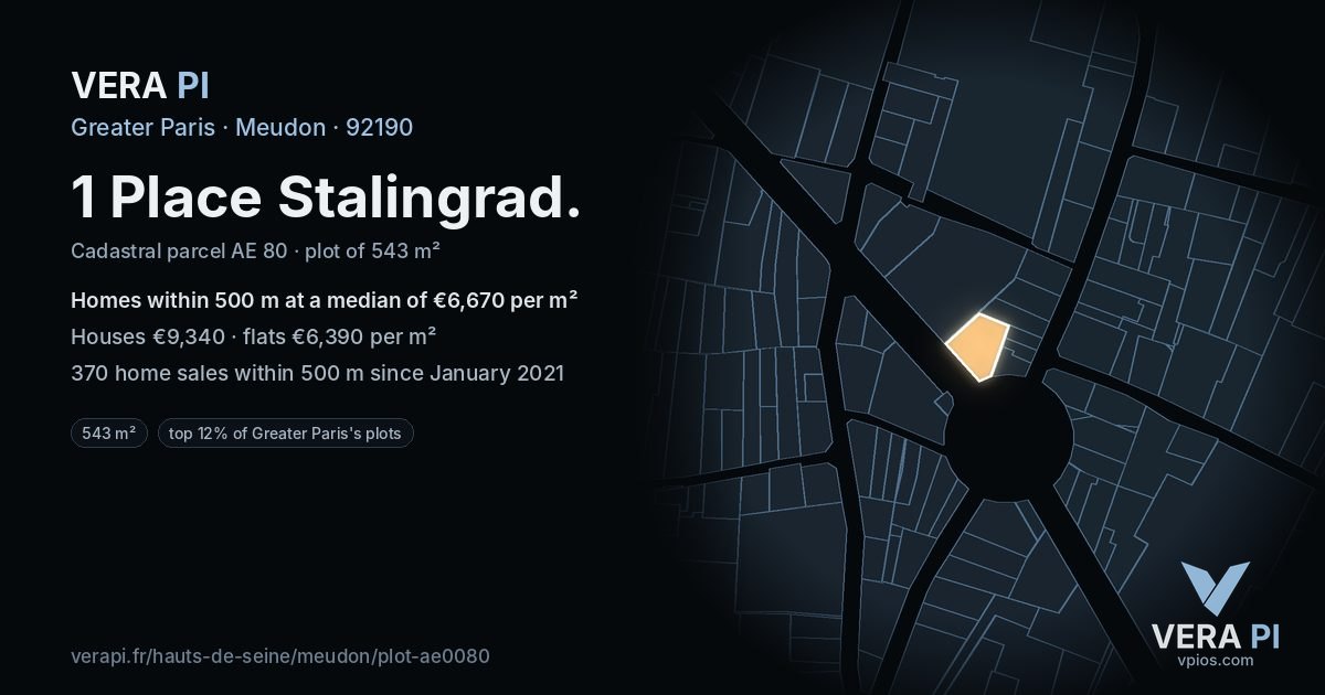 1 Place Stalingrad, Meudon at night – the plot lit, the parcels around coloured by the prices near them