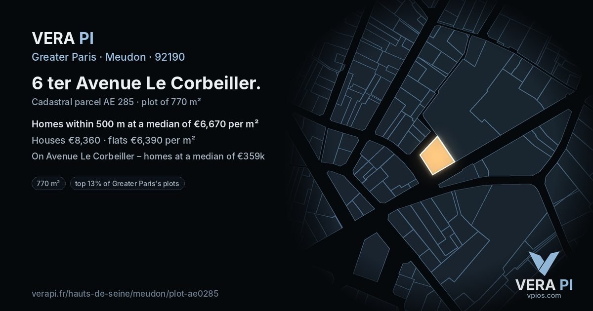 6 ter Avenue Le Corbeiller, Meudon at night – the plot lit, the parcels around coloured by the prices near them