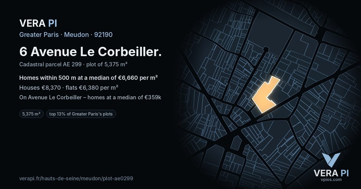 6 Avenue Le Corbeiller, Meudon at night – the plot lit, the parcels around coloured by the prices near them