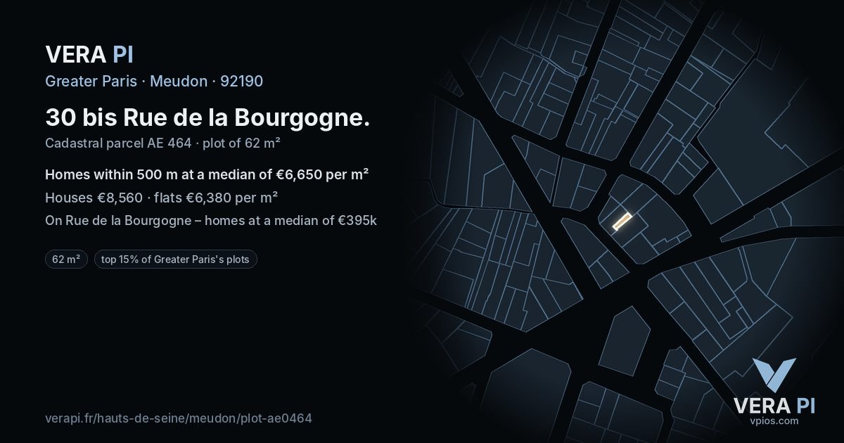 30 bis Rue de la Bourgogne, Meudon at night – the plot lit, the parcels around coloured by the prices near them