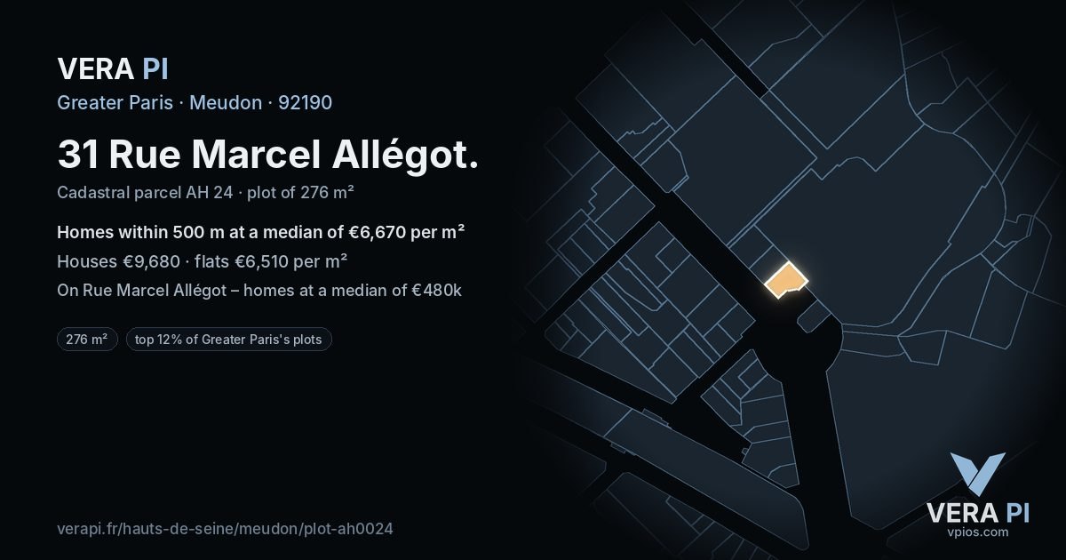 31 Rue Marcel Allégot, Meudon at night – the plot lit, the parcels around coloured by the prices near them