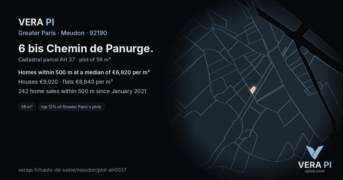 6 bis Chemin de Panurge, Meudon at night – the plot lit, the parcels around coloured by the prices near them