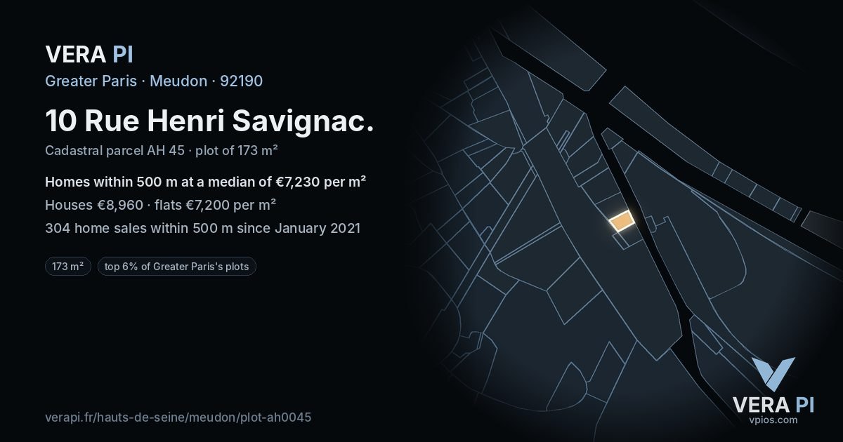 10 Rue Henri Savignac, Meudon at night – the plot lit, the parcels around coloured by the prices near them