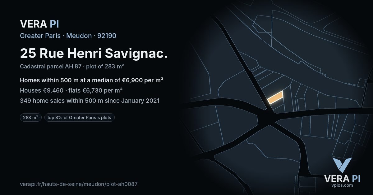 25 Rue Henri Savignac, Meudon at night – the plot lit, the parcels around coloured by the prices near them