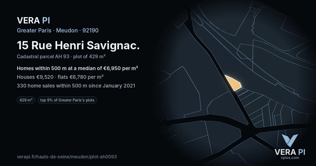 15 Rue Henri Savignac, Meudon at night – the plot lit, the parcels around coloured by the prices near them