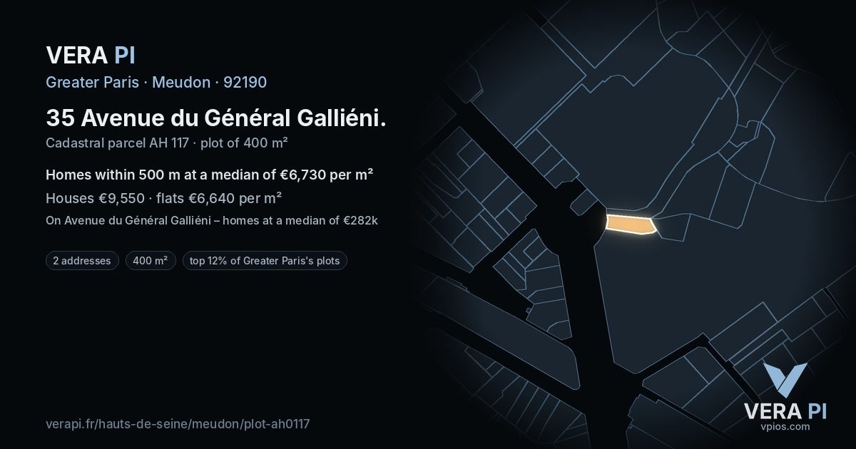 35 Avenue du Général Galliéni, Meudon at night – the plot lit, the parcels around coloured by the prices near them