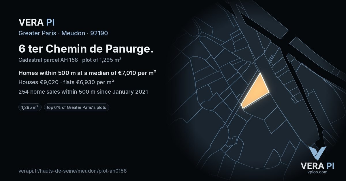 6 ter Chemin de Panurge, Meudon at night – the plot lit, the parcels around coloured by the prices near them
