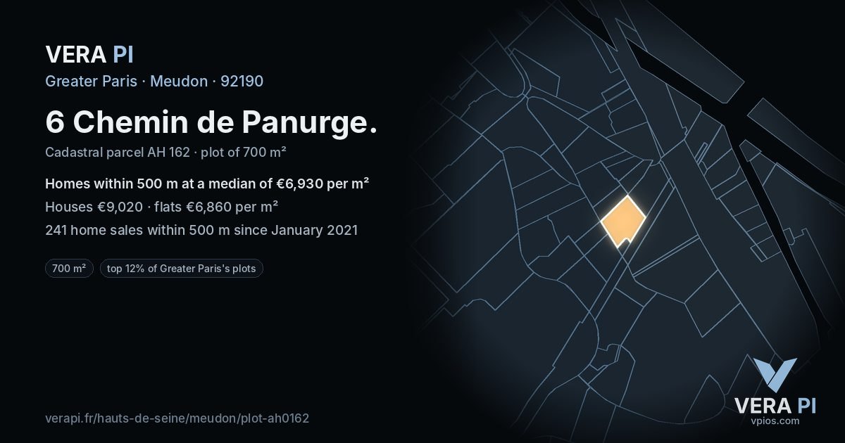 6 Chemin de Panurge, Meudon at night – the plot lit, the parcels around coloured by the prices near them