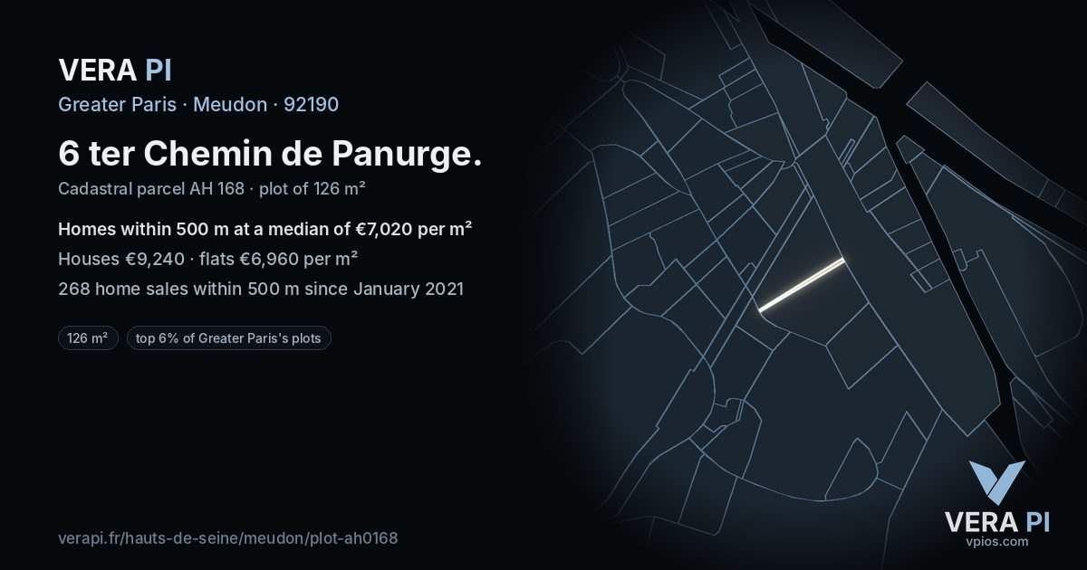 6 ter Chemin de Panurge, Meudon at night – the plot lit, the parcels around coloured by the prices near them