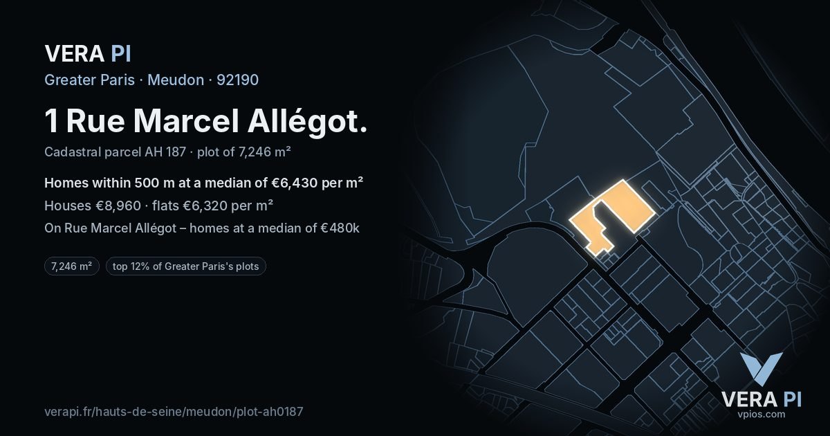 1 Rue Marcel Allégot, Meudon at night – the plot lit, the parcels around coloured by the prices near them