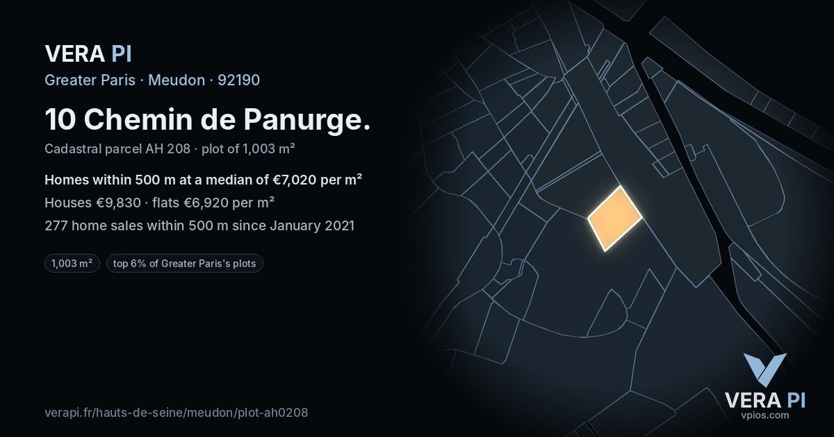 10 Chemin de Panurge, Meudon at night – the plot lit, the parcels around coloured by the prices near them