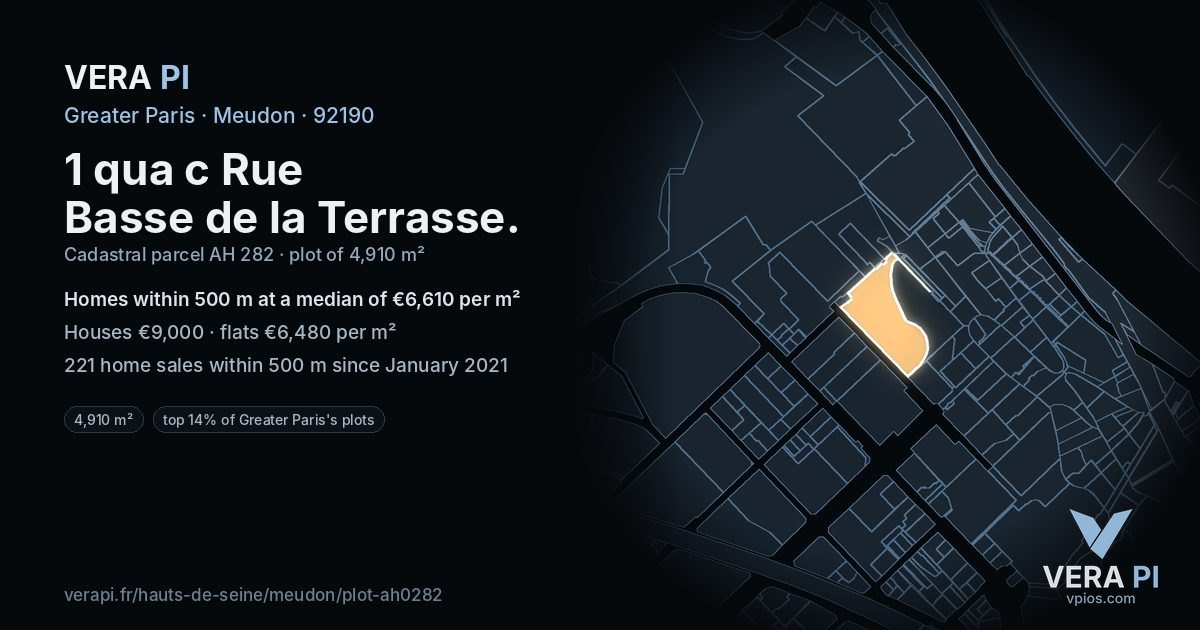 1 qua c Rue Basse de la Terrasse, Meudon at night – the plot lit, the parcels around coloured by the prices near them