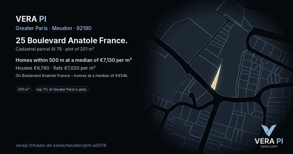 25 Boulevard Anatole France, Meudon at night – the plot lit, the parcels around coloured by the prices near them