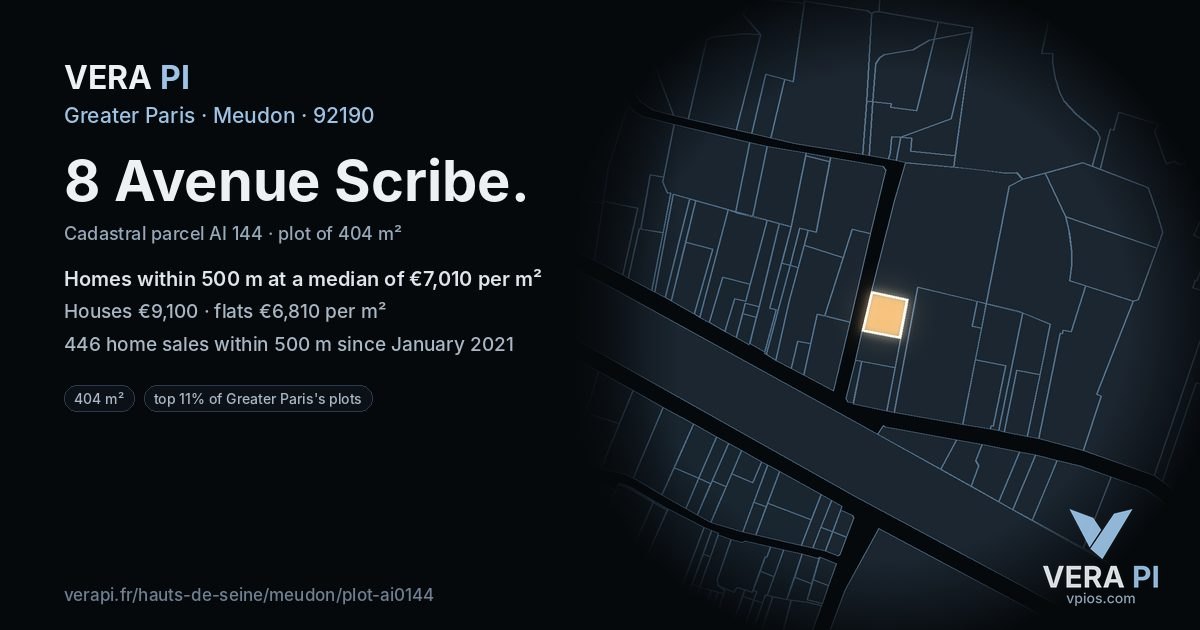 8 Avenue Scribe, Meudon at night – the plot lit, the parcels around coloured by the prices near them