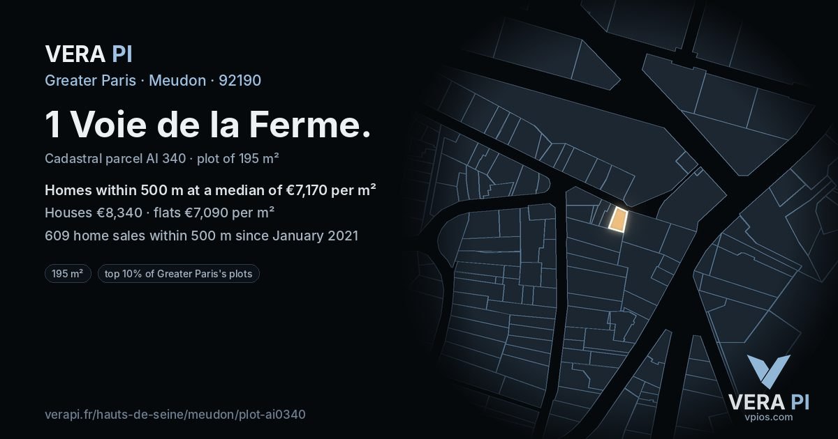 1 Voie de la Ferme, Meudon at night – the plot lit, the parcels around coloured by the prices near them