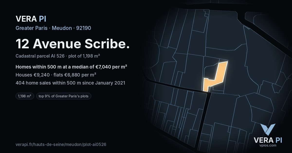 12 Avenue Scribe, Meudon at night – the plot lit, the parcels around coloured by the prices near them