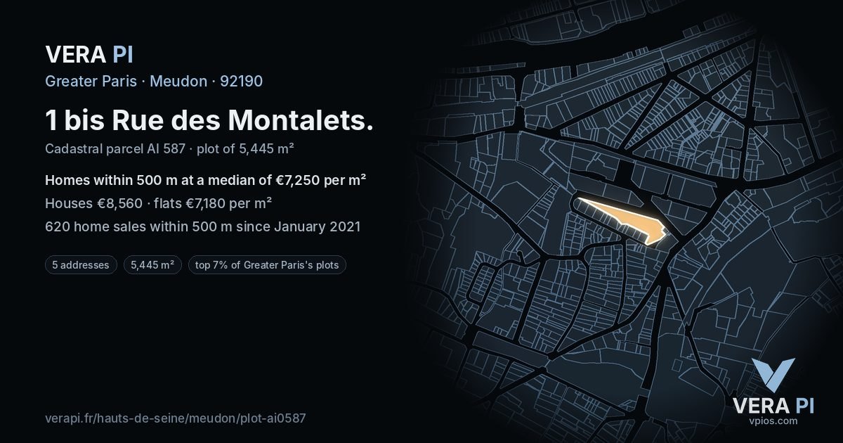 1 bis Rue des Montalets, Meudon at night – the plot lit, the parcels around coloured by the prices near them