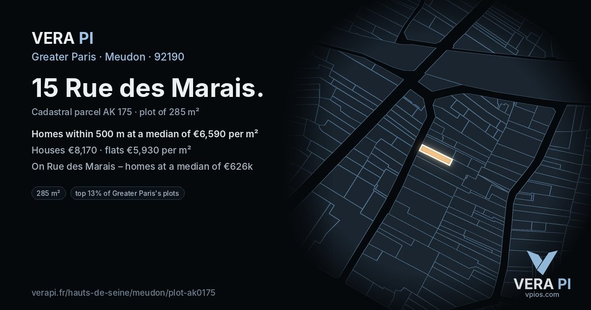 15 Rue des Marais, Meudon at night – the plot lit, the parcels around coloured by the prices near them