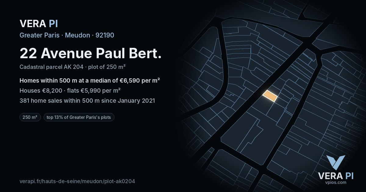 22 Avenue Paul Bert, Meudon at night – the plot lit, the parcels around coloured by the prices near them