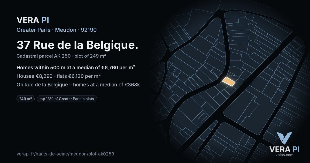 37 Rue de la Belgique, Meudon at night – the plot lit, the parcels around coloured by the prices near them