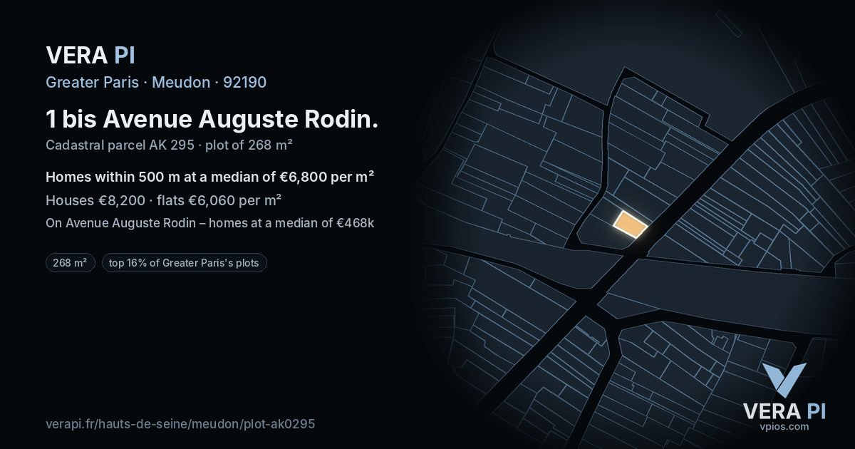 1 bis Avenue Auguste Rodin, Meudon at night – the plot lit, the parcels around coloured by the prices near them