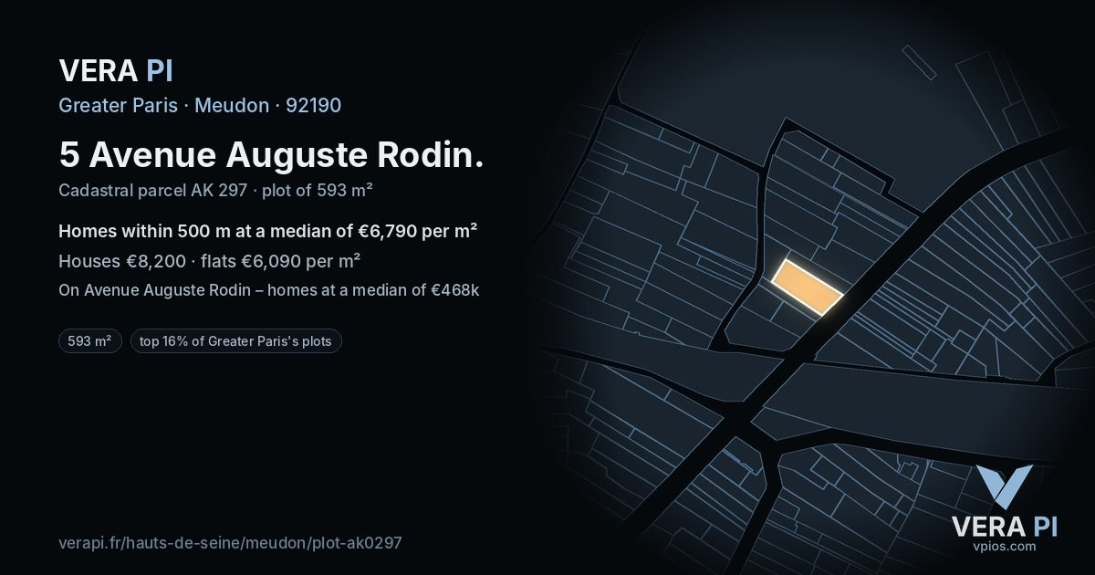 5 Avenue Auguste Rodin, Meudon at night – the plot lit, the parcels around coloured by the prices near them