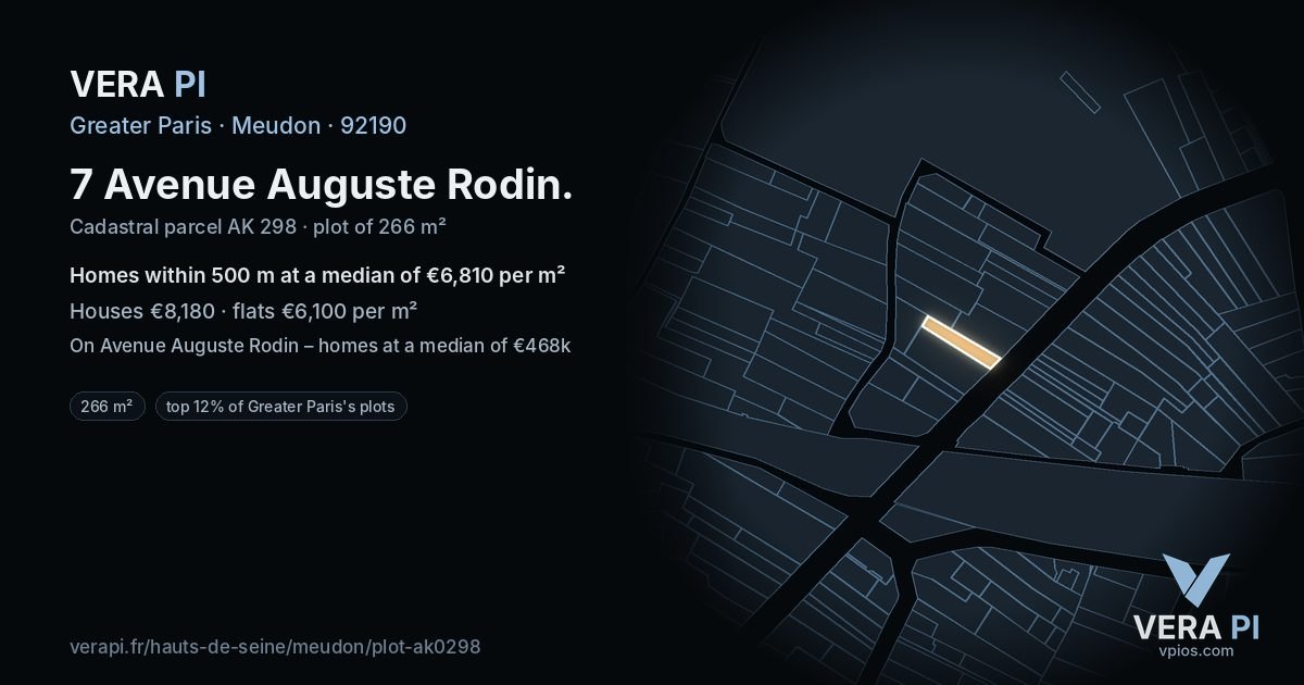7 Avenue Auguste Rodin, Meudon at night – the plot lit, the parcels around coloured by the prices near them