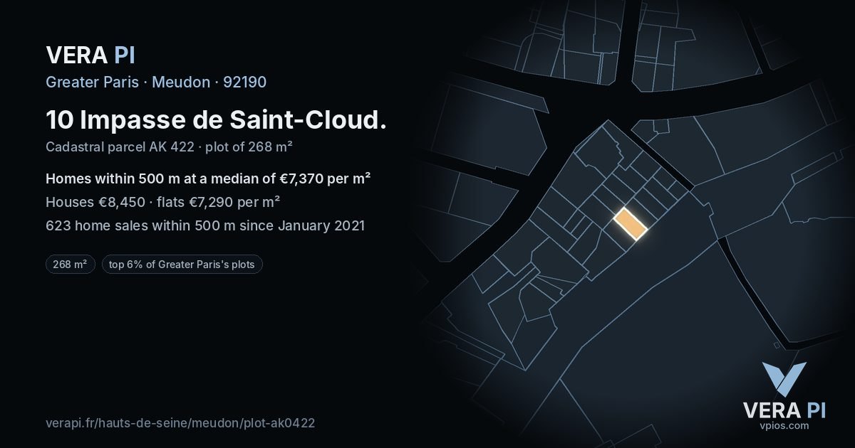 10 Impasse de Saint-Cloud, Meudon at night – the plot lit, the parcels around coloured by the prices near them