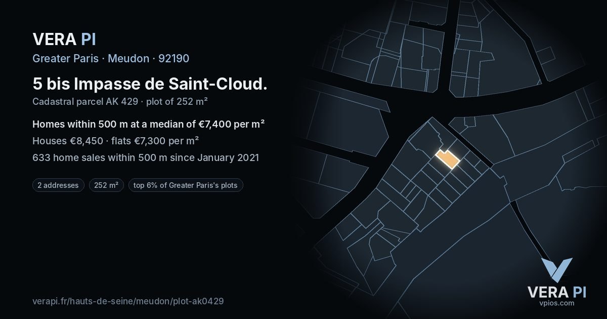 5 bis Impasse de Saint-Cloud, Meudon at night – the plot lit, the parcels around coloured by the prices near them