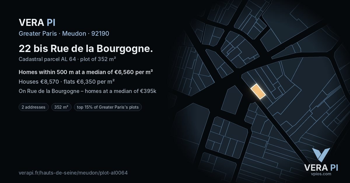 22 bis Rue de la Bourgogne, Meudon at night – the plot lit, the parcels around coloured by the prices near them