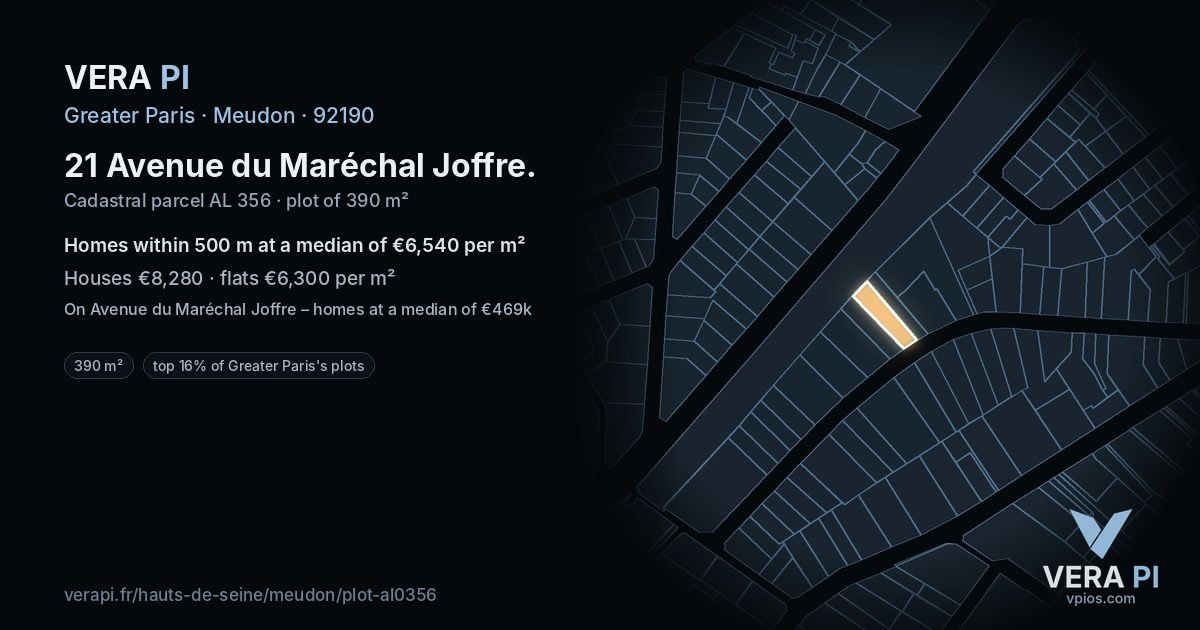21 Avenue du Maréchal Joffre, Meudon at night – the plot lit, the parcels around coloured by the prices near them