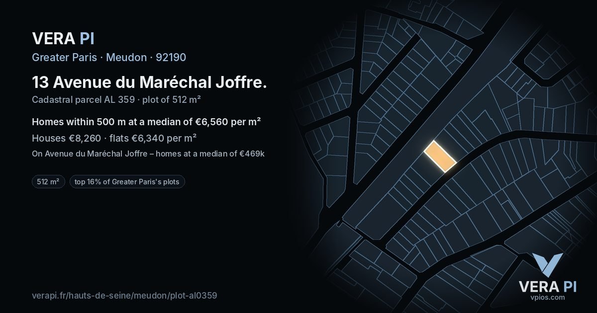 13 Avenue du Maréchal Joffre, Meudon at night – the plot lit, the parcels around coloured by the prices near them