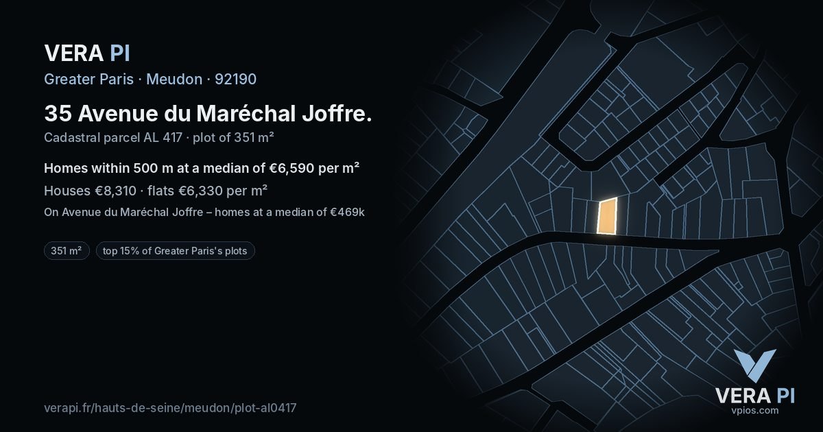 35 Avenue du Maréchal Joffre, Meudon at night – the plot lit, the parcels around coloured by the prices near them