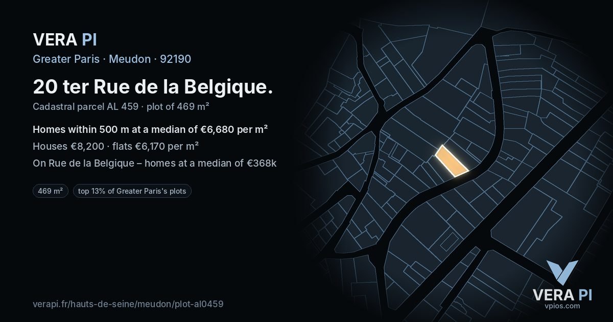 20 ter Rue de la Belgique, Meudon at night – the plot lit, the parcels around coloured by the prices near them