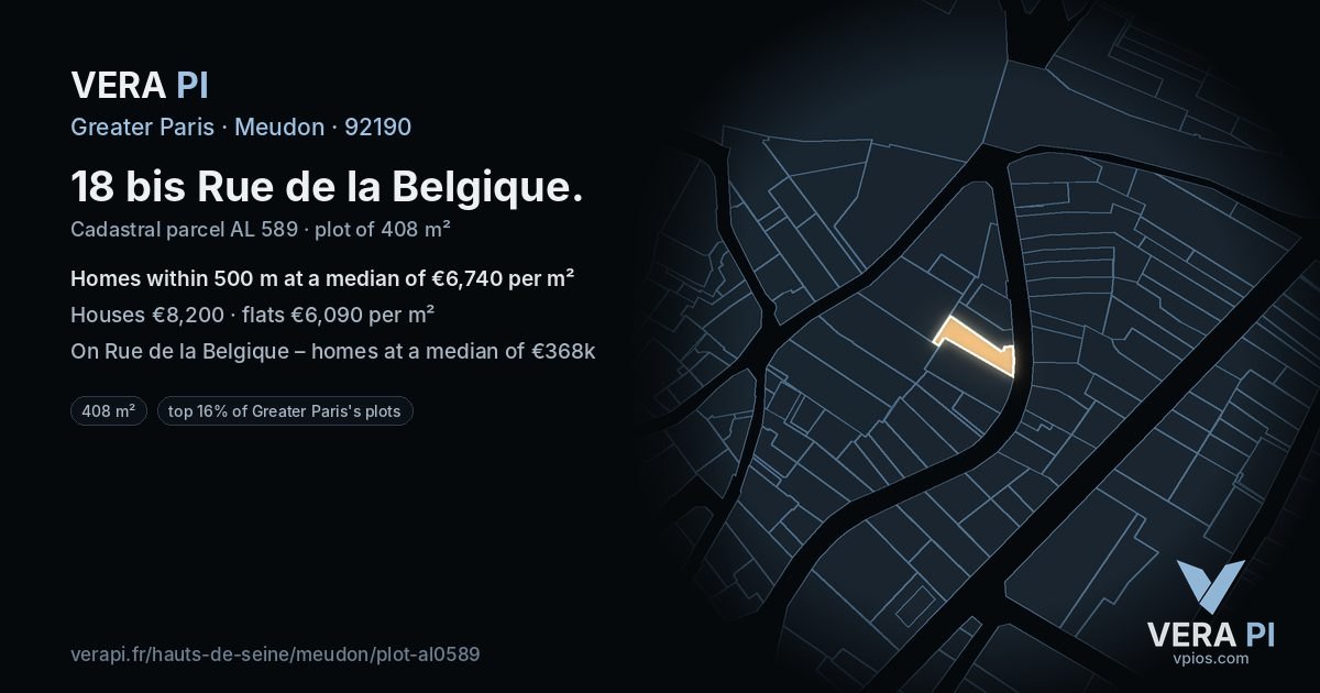 18 bis Rue de la Belgique, Meudon at night – the plot lit, the parcels around coloured by the prices near them