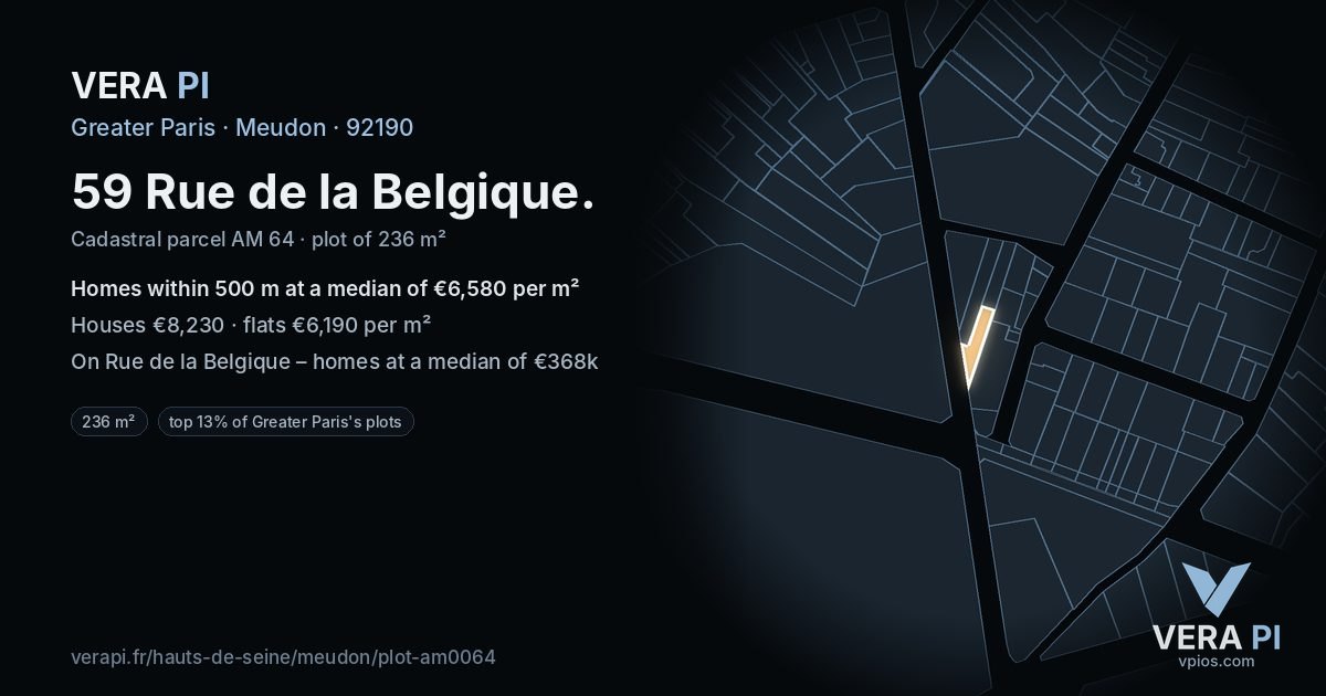 59 Rue de la Belgique, Meudon at night – the plot lit, the parcels around coloured by the prices near them