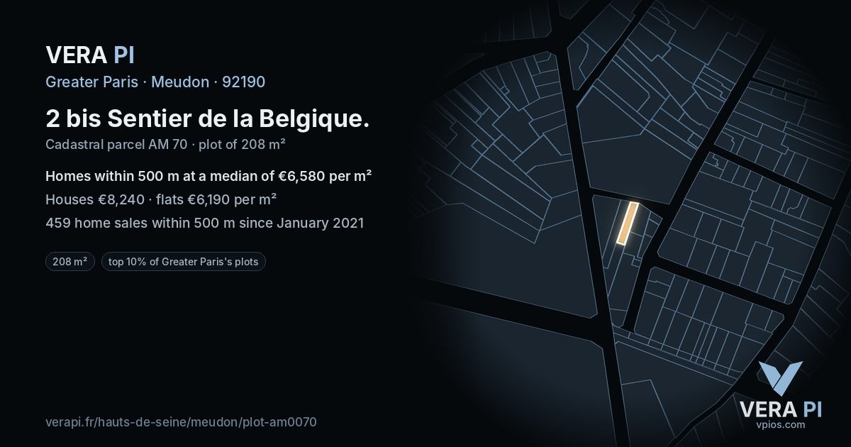 2 bis Sentier de la Belgique, Meudon at night – the plot lit, the parcels around coloured by the prices near them