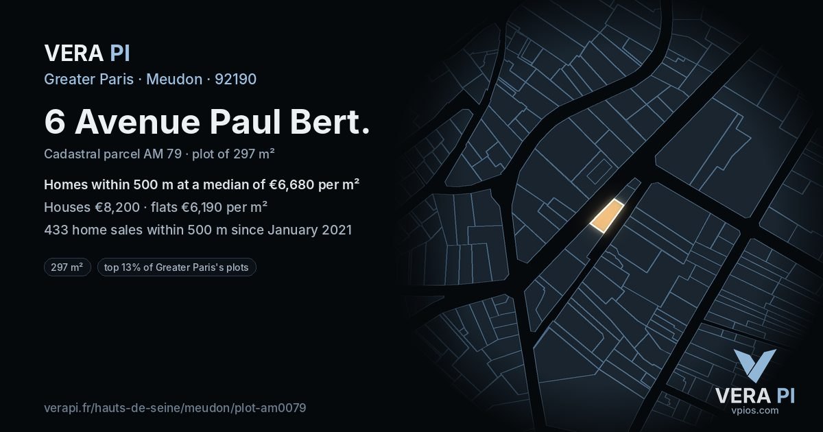 6 Avenue Paul Bert, Meudon at night – the plot lit, the parcels around coloured by the prices near them