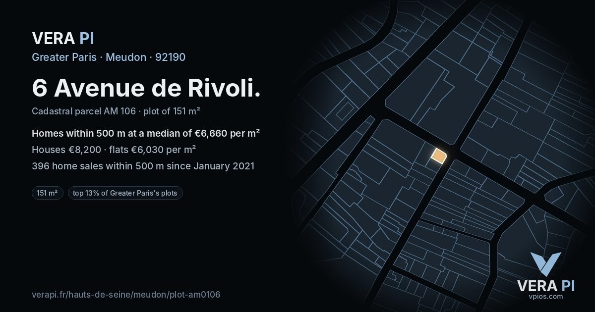 6 Avenue de Rivoli, Meudon at night – the plot lit, the parcels around coloured by the prices near them