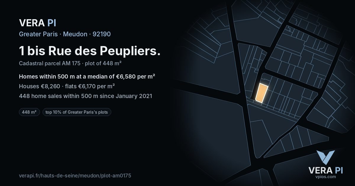 1 bis Rue des Peupliers, Meudon at night – the plot lit, the parcels around coloured by the prices near them