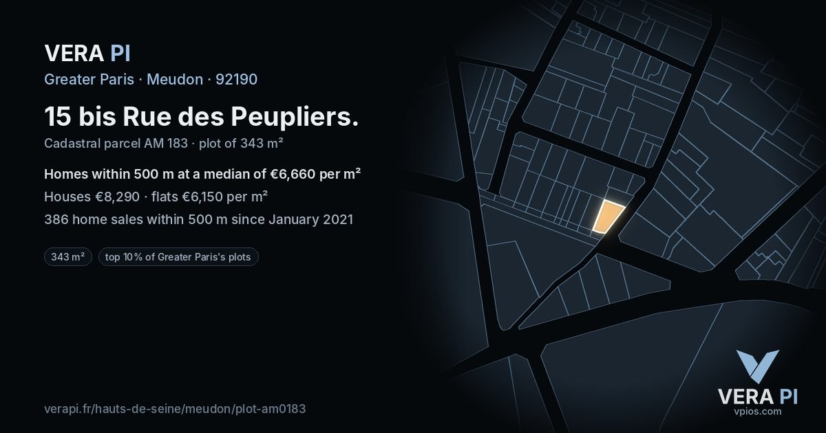15 bis Rue des Peupliers, Meudon at night – the plot lit, the parcels around coloured by the prices near them