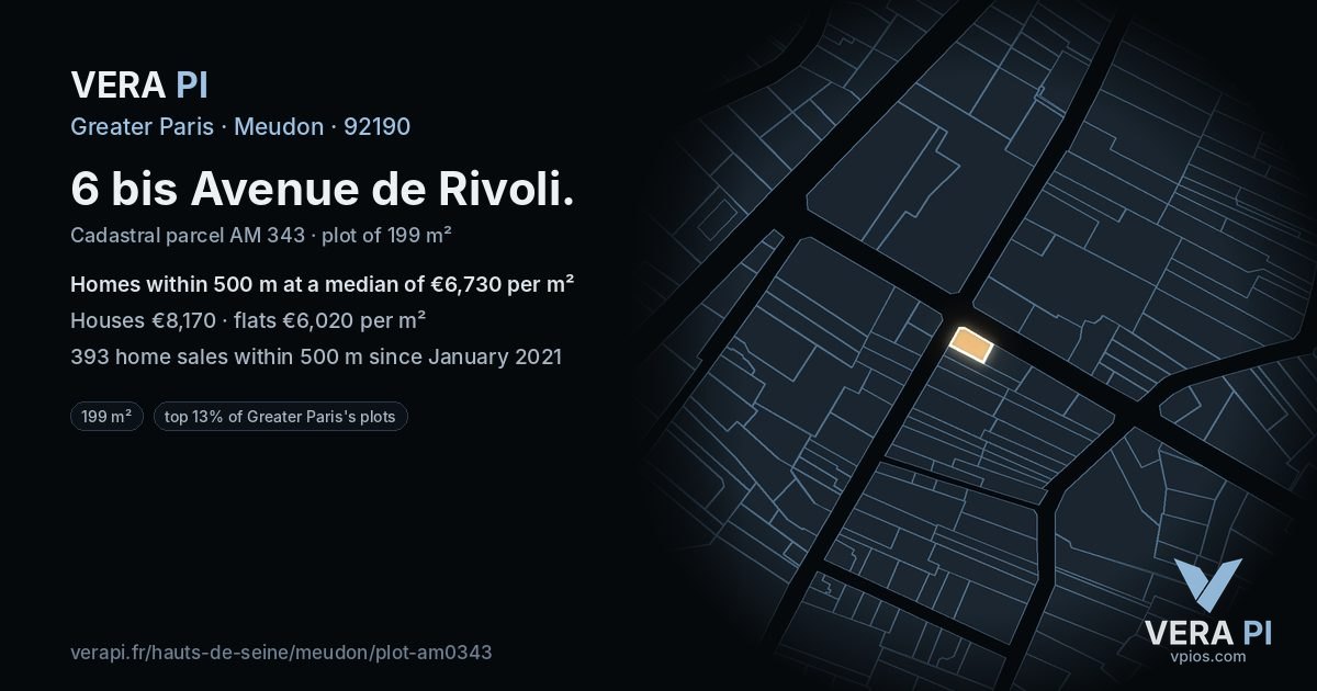 6 bis Avenue de Rivoli, Meudon at night – the plot lit, the parcels around coloured by the prices near them